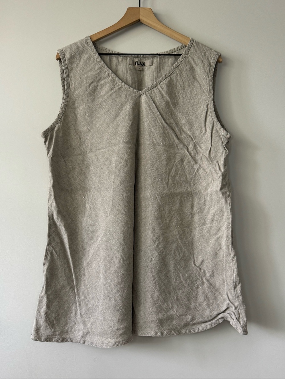 FLAX Natural Linen V-Neck Sleeveless Tunic Tank Top Lagenlook Large